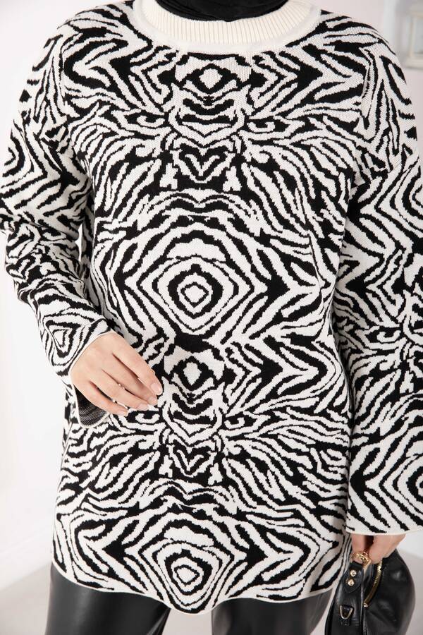Zebra Desen Triko Kazak Ekru - 4
