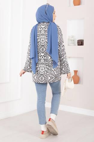 Zebra Desen Triko Kazak Gri - Thumbnail