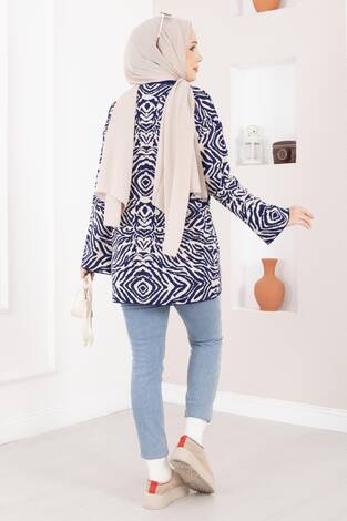 Zebra Desen Triko Kazak Lacivert - Thumbnail