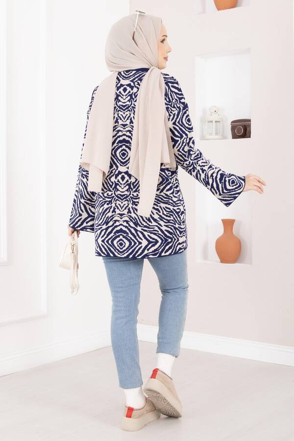 Zebra Desen Triko Kazak Lacivert - 5