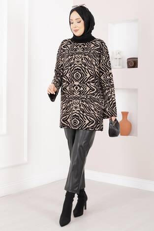 Zebra Desen Triko Kazak Siyah