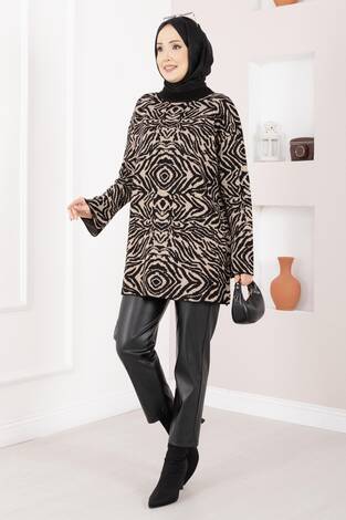 Zebra Desen Triko Kazak Siyah - Thumbnail