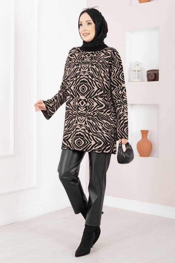 Zebra Desen Triko Kazak Siyah - 3