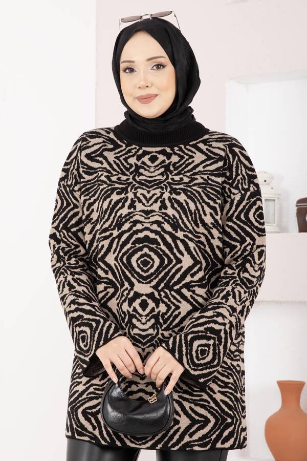 RAF - Zebra Desen Triko Kazak Siyah (1)