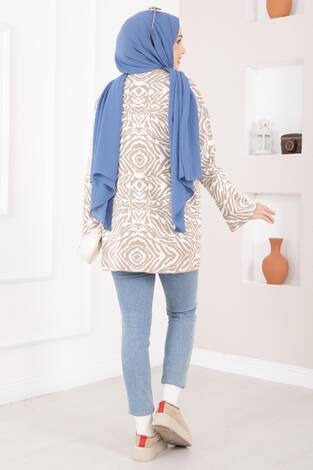 Zebra Desen Triko Kazak Vizon - Thumbnail