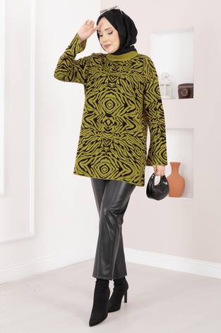 Zebra Desen Triko Kazak Yağ Yeşil - Thumbnail