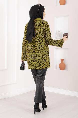 Zebra Desen Triko Kazak Yağ Yeşil - Thumbnail