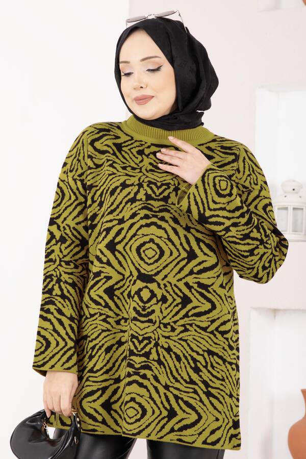 RAF - Zebra Desen Triko Kazak Yağ Yeşil (1)