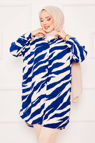 Zebra Desen Viskon Tunik Saks - Thumbnail