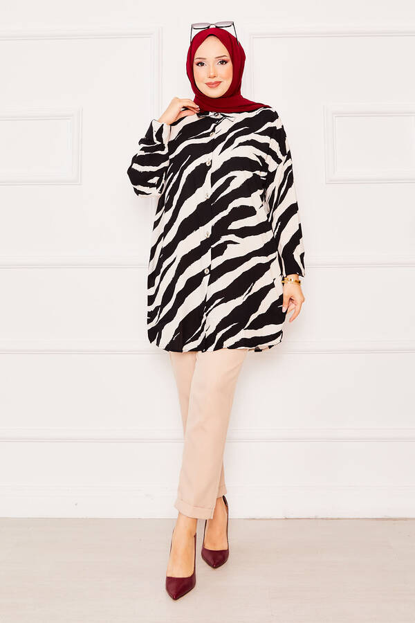 Zebra Desen Viskon Tunik Siyah Zebra Desen Viskon Tunik Siyah