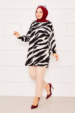 Zebra Desen Viskon Tunik Siyah - Thumbnail