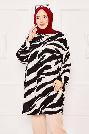 Zebra Desen Viskon Tunik Siyah - Thumbnail