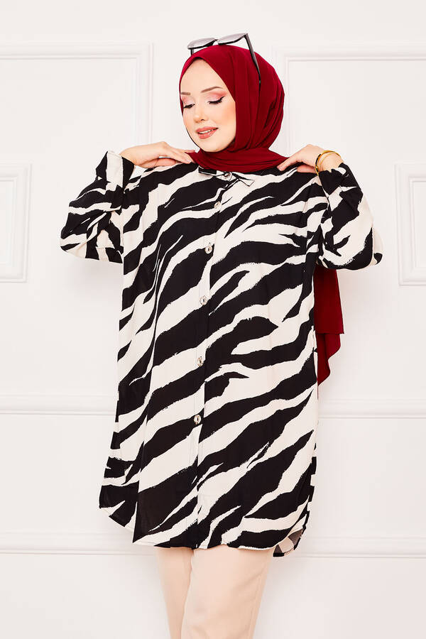 Plo - Zebra Desen Viskon Tunik Siyah (1)