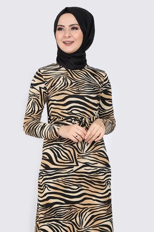 Zebra Desenli Elbise 8508-400 - Thumbnail