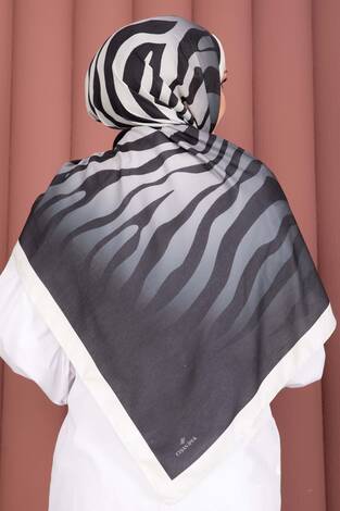Zebra Desenli Şal Serisi Siyah - Thumbnail