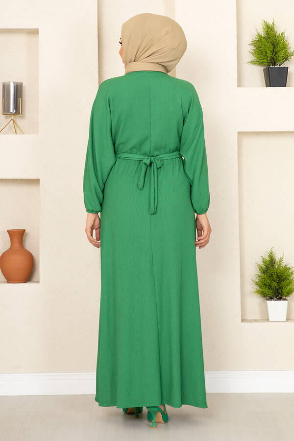Zincir Kemerli Tesettür Elbise Yeşil