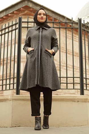 Zippered Coat 10018-4 Grey - Thumbnail
