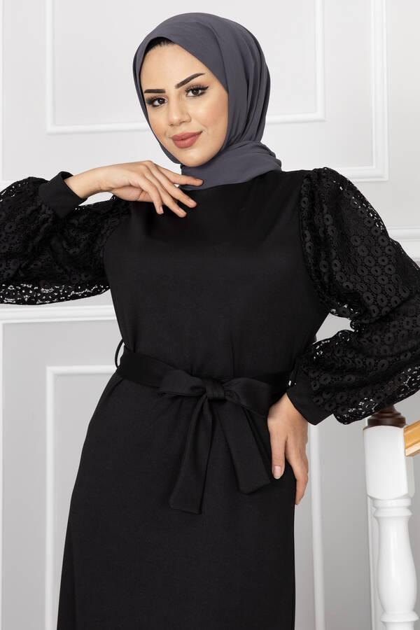 MD - Zümra Kolları Dantelli Tesettür Elbise -3 (1)